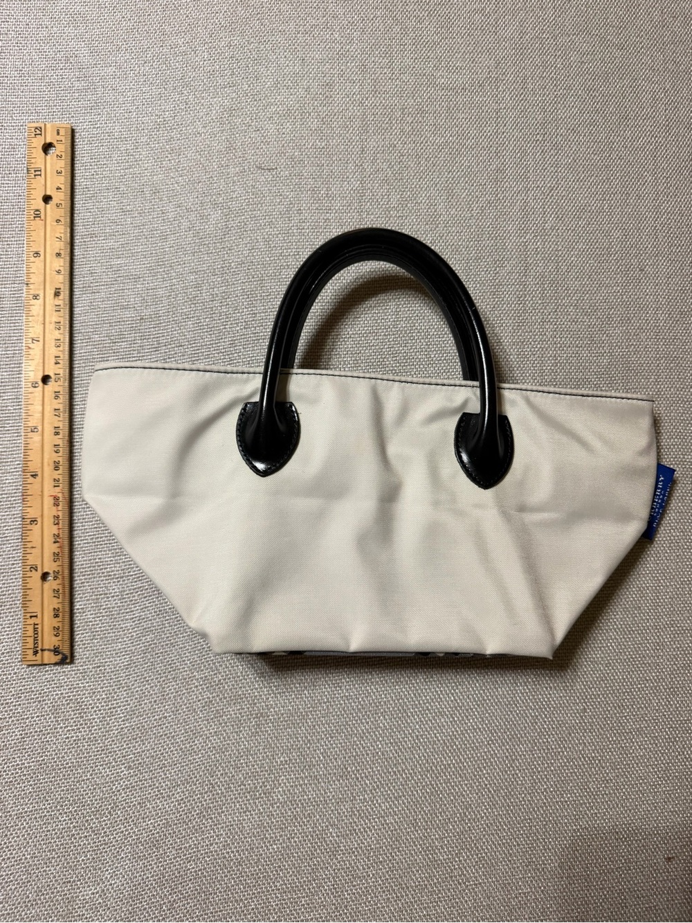 Burberry Cream Canvas Tote with Black Patent Handles